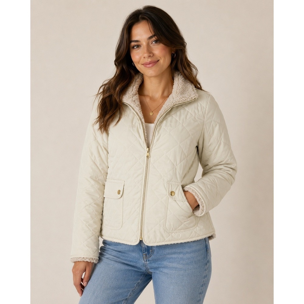Love Tree Jacket Womens Large Cream Reversible Quilted Sherpa Outdoors